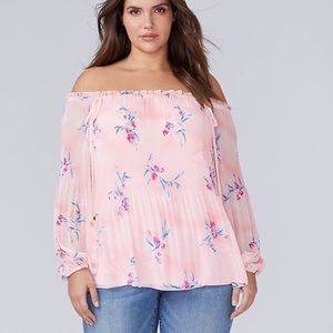 .Lane Bryant Floral Pleated Off The Shoulder Top.